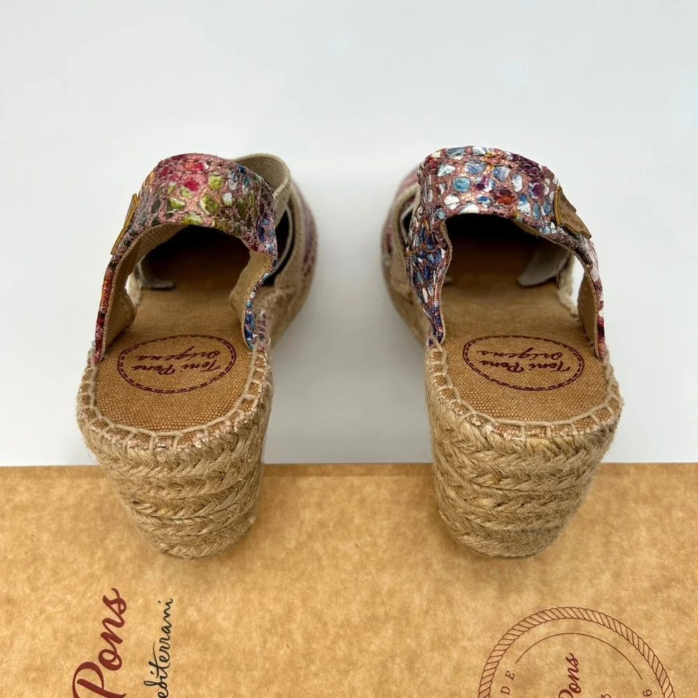 Wedge Espadrille Sandals Toni Pons Telva Womens Sz 6.5 Colorful Floral Print NEW